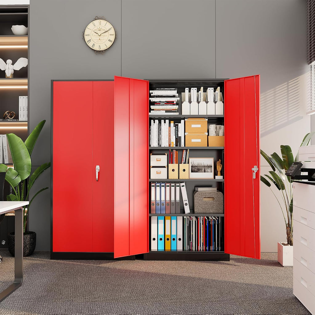Bonusall 72" Metal Garage Storage Cabinet， Heavy-Duty Steel Cabinet with 2 Locking Doors & 5 Adjustable Shelves for Home