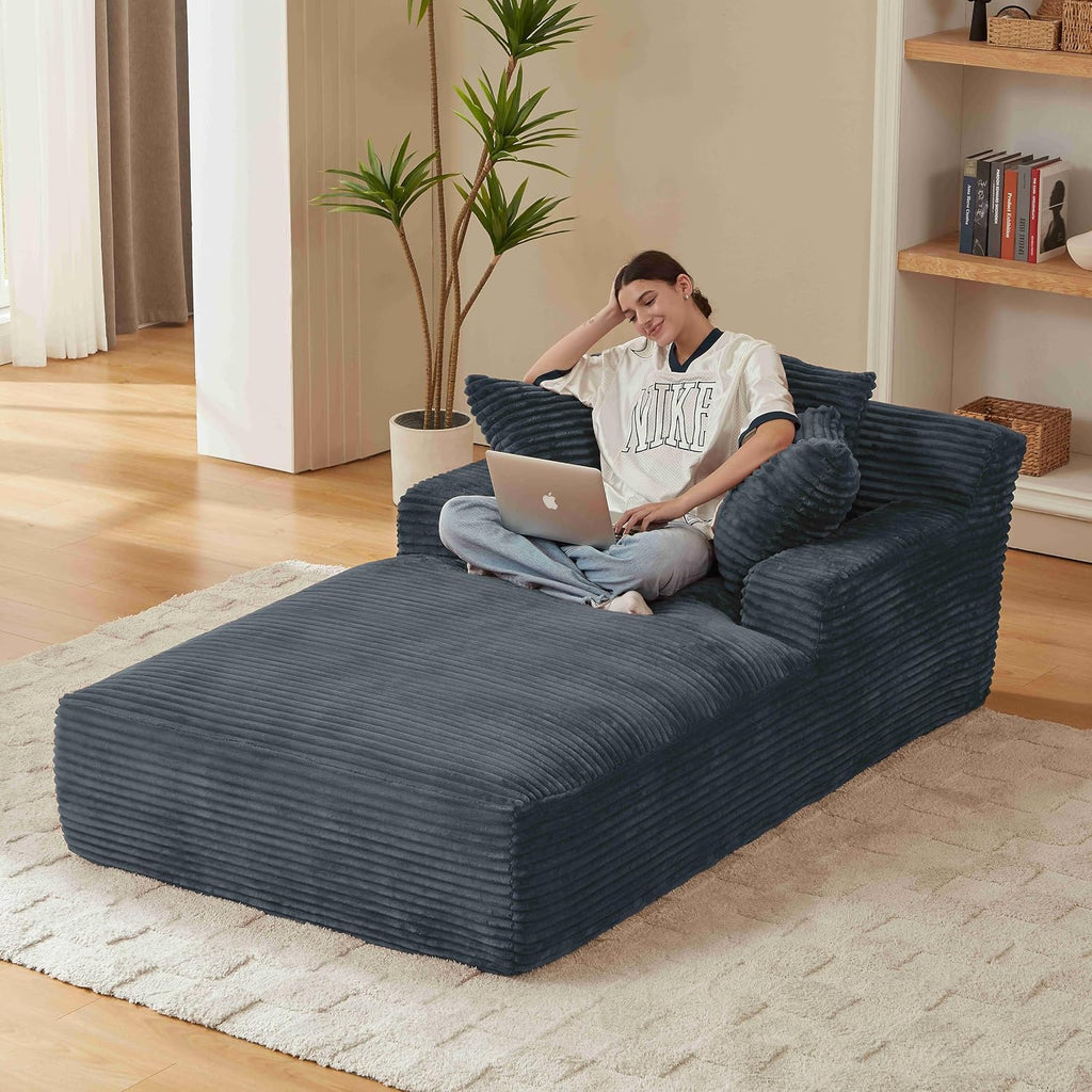 Tmsan Oversized Chaise Lounge Chair Indoor, 78.7" Extra Deep Boneless Corduroy Lounge Couch Bed with 2 Pillows, Single Seat Reading Chairs for Living Room,Bedroom,Apartment,No Assembly Required