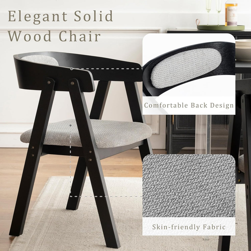 Chogori Wooden Dining Chairs, Modern Dining Room Chairs with Arms and Upholstered Seat, Farmhouse Style Chairs for Kitchen, Dining Room, Living Room (Black, Set of 4)