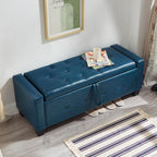 Furniliving Storage Bench, 48‘’ Upholstered PU Leather Ottoman Bench with Button-Tufted, Folding Bedroom Bench with Wood Legs, Entryway Bench for Bedroom, Navy Blue