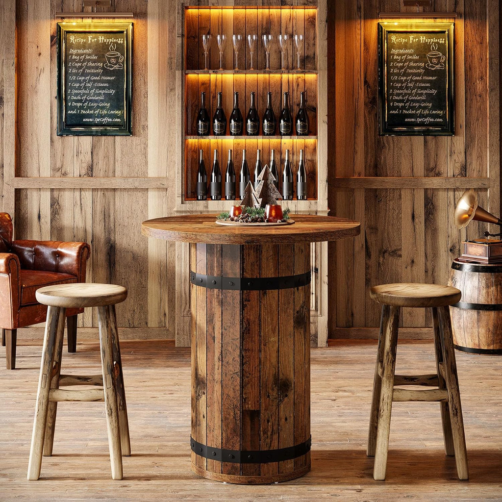 Tribesigns Round Bar Table, 39.4-Inch Bar Height, Bistro Pub Table for Kitchen, Living Room, Small Space, Brown (Only Table)