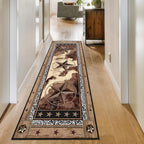 Western Runner Rug 2x6 for Hallway Brown Texas Star Rustic Home Decor Soft Throw Carpet Non Slip Entryway Mat Washable Area Rug for Laundry Bedroom Bathroom (Deep Brown, 2' x 6')