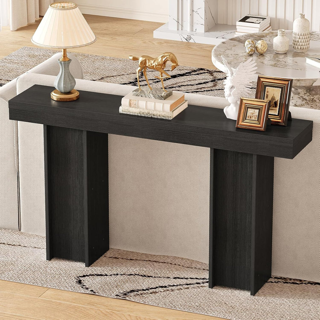 Modern Entryway Table, 55'' Wood Console Table with Storage Couch Table Behind Sofa Black Living Room Table for Entryway Hallway, Foyer