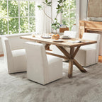 Upholstered Dining Chair with Casters Set of 4, Armless Modern Rolling Chenille Dining Chairs with Wheels for Dining Room Bedroom Reading Room Living Room