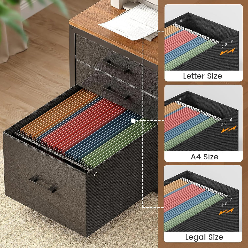 SEDETA Electric Standing Desk with 3 Fabric Drawers, 61" Height Adjustable Office Executive Desk with Storage Drawers, Stand up Computer Desk with Power Outlet for Home Office (Black + Brown)