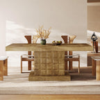 Tribesigns 63'' Dining Table for 4-6, Farmhouse Wooden Rectangular Dinner Table with Geometric Relief, Pedestal Base (Natural Brown)