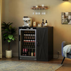 Herture Mini Fridge Cabinet with Storage, Coffee Bar Cabinet with Power Outlet, Fits 24" Wine Fridge, 3-Tier Organizer, Refrigerator Stand for Kitchen, Apartment, or Home Bar Black KH01MRB