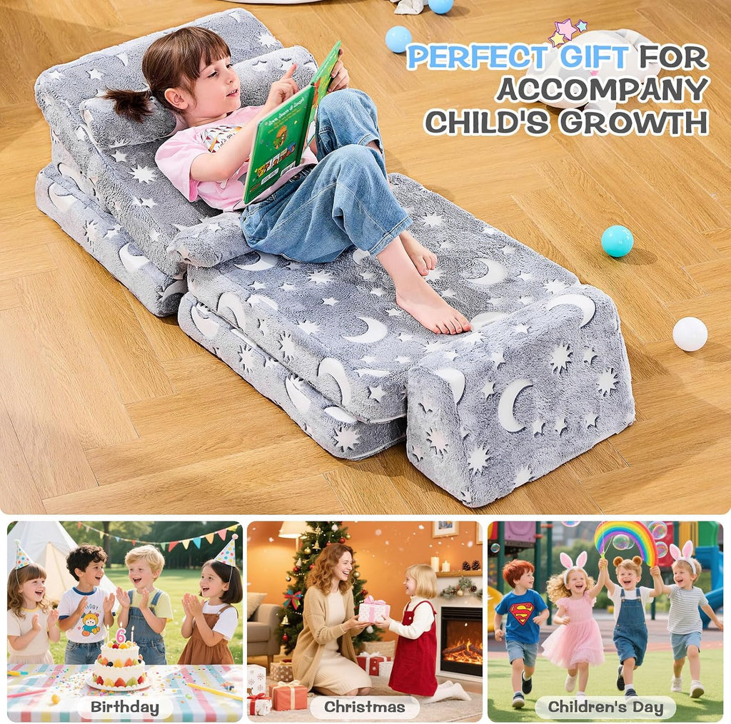 IFNOW Star Modular Kids Play Couch for Toddlers 1-3, Convertible & Washable Toddler Foam Couch for Playroom & Living Room, Glow-in-the-Dark, Apartment Friendly CPC Certified Building Fort Play Couch