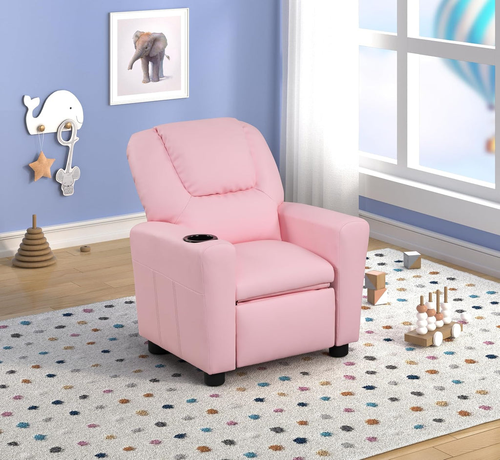 23" Pink PU Leather Recliner Chair with Cupholder
