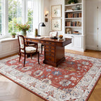 Keeko 4'x6' Vintage Floral Area Rug for Living Room, Soft Washable Low-Pile Carpet with Non-Slip Backing, Non-Shedding Oriental Distressed Farmhouse Rug for Bedroom, Dining Room, Nursery & Home Office