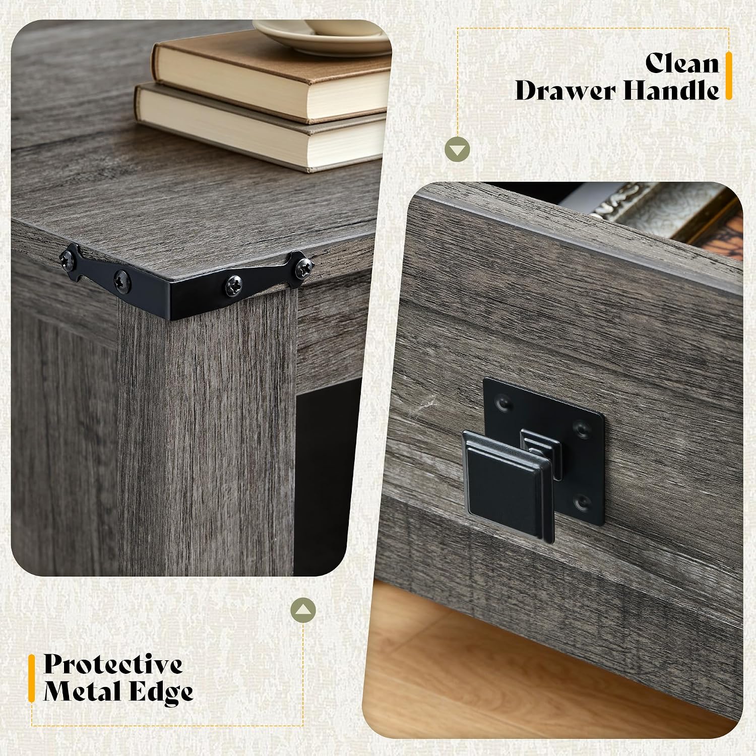 AMERLIFE Farmhouse Wood Nightstand Set of 2, End Table with Drawers, Grey | Narrow/Small 18" Bedside Table with Open Shelf, Wooden Night Stand for Bedroom/Home Office, Rustic Grey Oak
