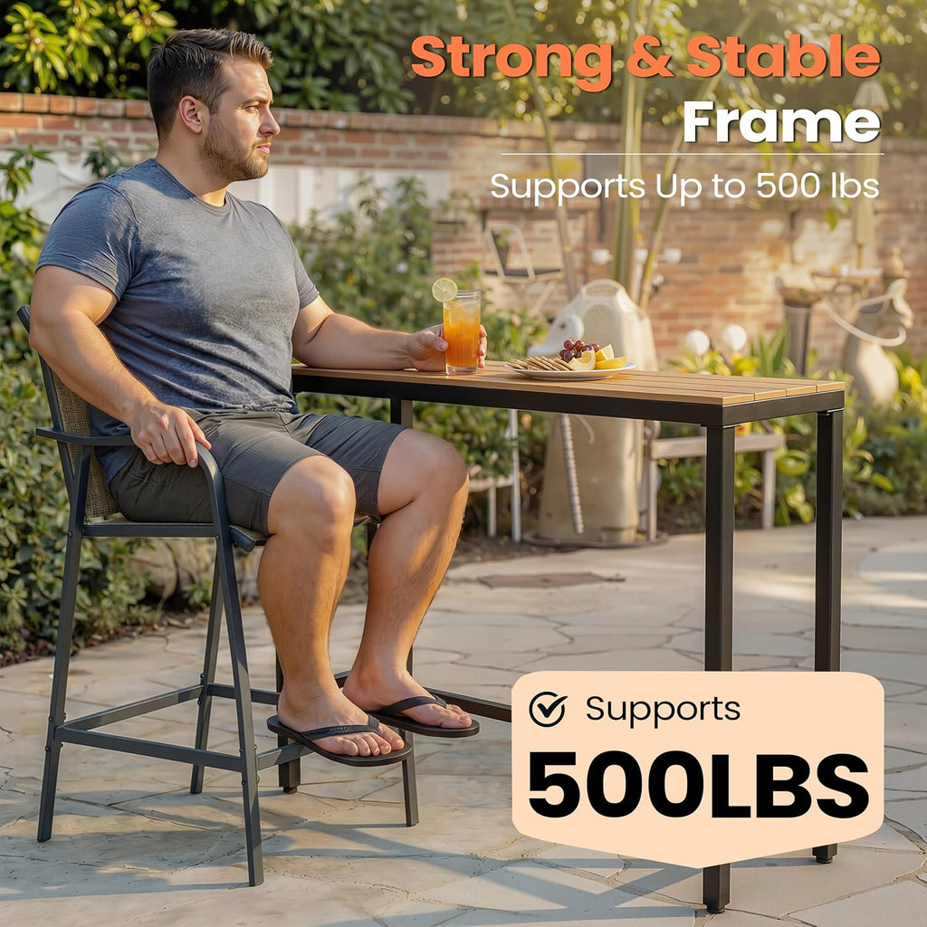 Pellebant 28.7" Outdoor Bar Stools Set of 2, Metal Patio Barstools with Back & Armrest, All-Weather Textilene Bar Height Chairs for Patio, Garden, Balcony, Brown