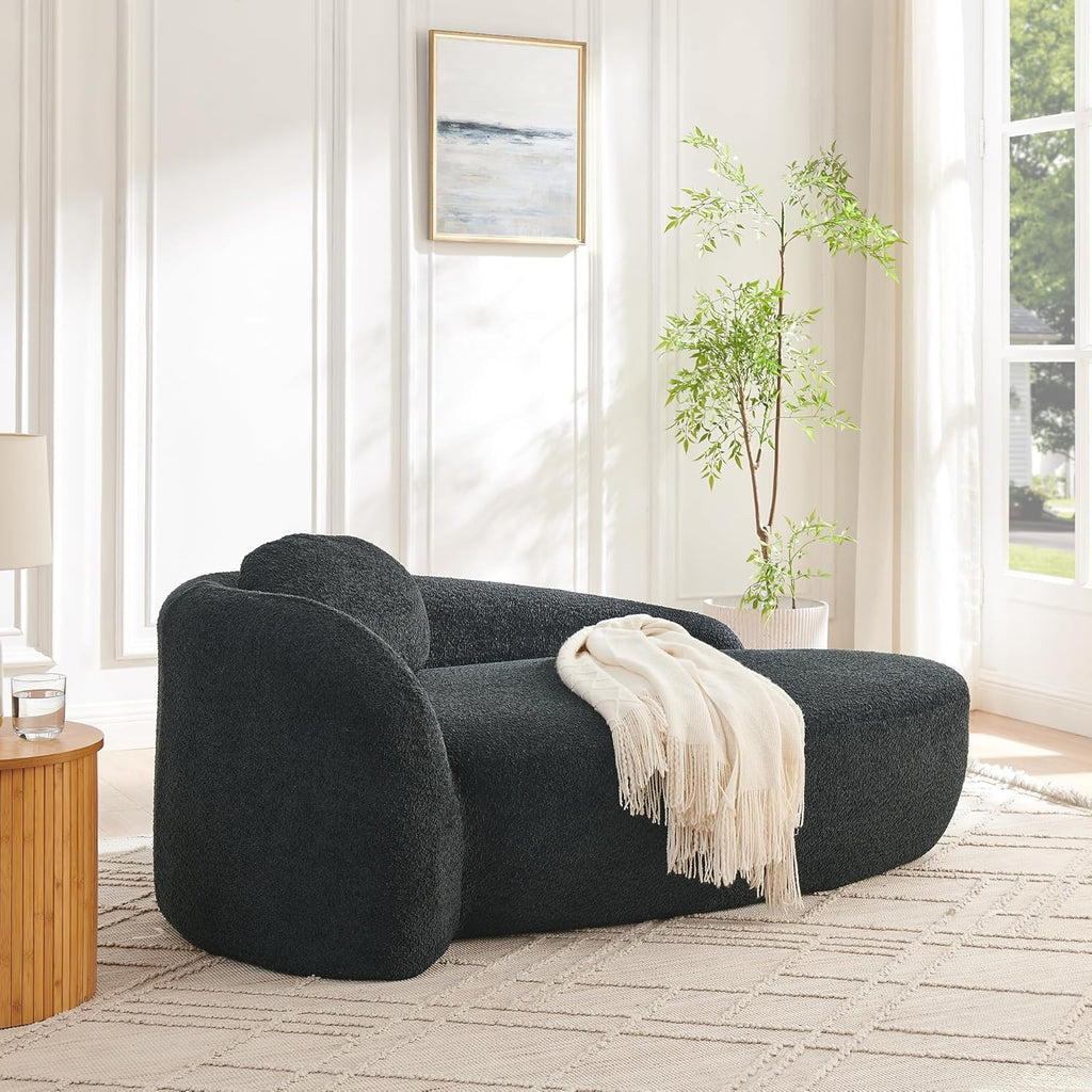 Full Foam Chaise Lounge Chair Indoor, Boucle Upholstered Boneless Chaise Lounge Sofa Bed, Right Facing Leisure Cloud Recliner Couches Sleeper Daybed for Living Room