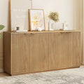 Fluted Sideboard Buffet Cabinet, 63" Wooden Credenza Storage Cabinet with 4 Doors and Adjustable Shelves, Fluted Sideboard Cabinet for Kitchen, Living Room, Natural Oak