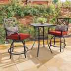 Patio Height Bar Table, Outdoor Bistro Square High Top Dining Table with 1.57'' Umbrella Hole & Steel Slat Table Top (Black)