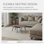 Adesso Set of Two Nesting Coffee Tables – Walnut Oak Veneer and Matte Black Metal Legs – Versatile Modern Accent Tables for Living Rooms, Apartments & Contemporary Homes