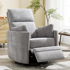 Power Recliner,Nursery Swivel Glider Rocking Chair with USB Port,Upholstered Adult Recliner Nursery Rocker Chair with 2 Pillows for Living Room Bedroom Nursery(Lightgrey, Power-Driven)