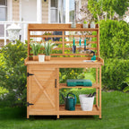Topeakmart Outdoor Potting Bench, Large Horticulture Work Table Workstation with Storage Cabinet Shelf & Planting Working Console for Garden, Patio, Lawn, Wood