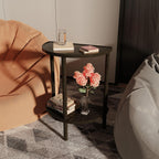 End Table, Half Moon Side Tables, Living Room Half Round 2 Tier Table for Small Space, Living Room Bedroom Couch Tables with Storage Shelf (Black)