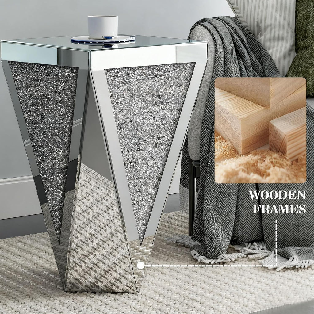 IKIFLY Set of 2 Mirrored End Table with Infinity Lights, Silver Nightstand with Crushed Diamond, Modern Side Table for Office Living Room Bedroom (Remote Control Included)