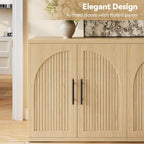 MapleGrace 63" Fluted Buffet Cabinet with Storage, Modern Symmetrical Arched Sideboard Credenza with Adjustable Shelf, Elegant Wood Console Table for Dining Room, Kitchen, Living Room(Oak)