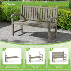 PatioZen Outdoor Bench, Waterproof & Weatherproof Garden Bench with Ergonomic Design, 2-Person Resin Bench for Porch, Deck, Patio, Outdoor, Garden & Park(Grey)