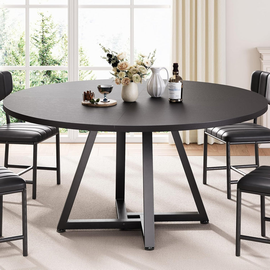 Jocoevol 42" Round Dining Table Kitchen Dining Room Dinner Pedestal Table with Storage Shelf, Space Saving Wood Circle Industrial Furniture for Small Space (Black, 42In)