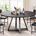 Jocoevol 42" Round Dining Table Kitchen Dining Room Dinner Pedestal Table with Storage Shelf, Space Saving Wood Circle Industrial Furniture for Small Space (Black, 42In)