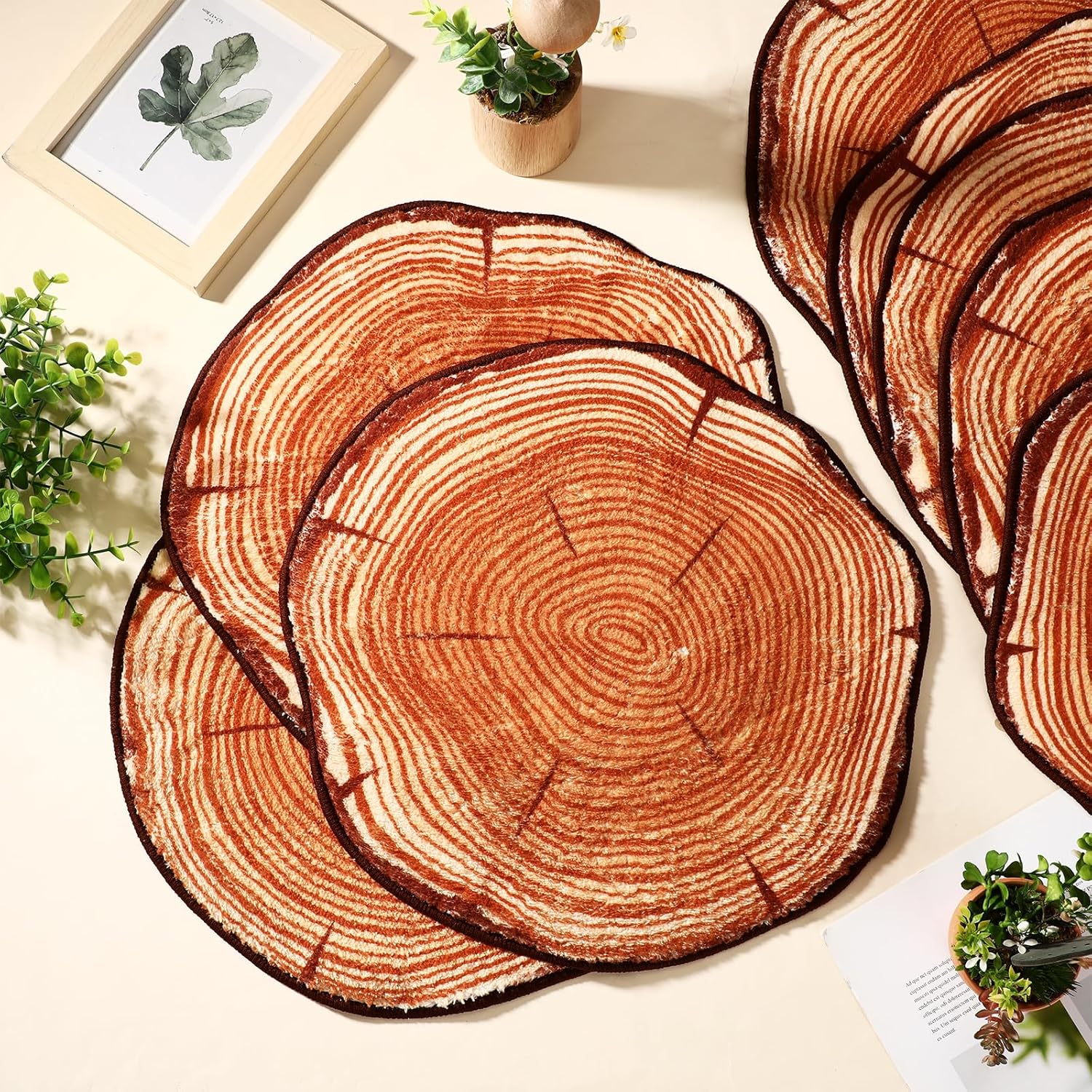 12 Pcs Round Carpet Rugs 15 Inch Non Slip Accent Mats Soft Plush Floral Floor Mats for Living Room Bedroom Entryway Vanity Dorm Apartment Home Decor (Stump)