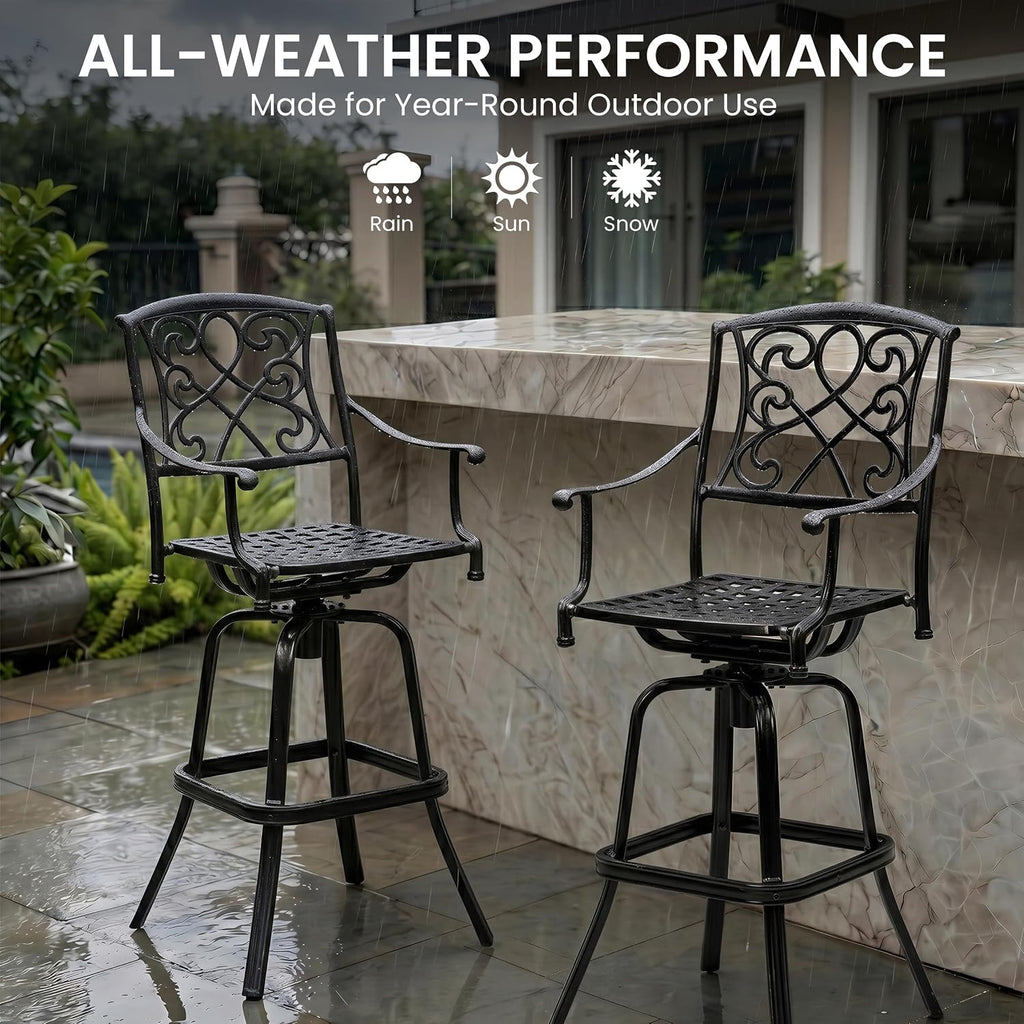 Crestlive Products Outdoor Bar Stools with Sunbrella Cushion Set of 4, 360° Swivel Patio Bar Height Chairs, All Weather Heavy Duty Commercial Grade Furniture, Antique Brown Finish for Outside(Tan)