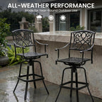 Crestlive Products Outdoor Bar Stools with Sunbrella Cushion Set of 4, 360° Swivel Patio Bar Height Chairs, All Weather Heavy Duty Commercial Grade Furniture, Antique Brown Finish for Outside(Tan)