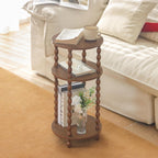 AWASEN Small Round End Table, Round Side Table with 3-Tier Open Shelf for Small Spaces, Wood Accent Table Nightstand for Bedroom, Living Room, Office, Walnut Brown