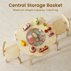 Olakids Kids Table and Chair Set, Wooden Toddler Activity Desk with Center Storage Basket, Ideal 3-Piece Children Furniture for Art Crafts Playing Eating Drawing Reading