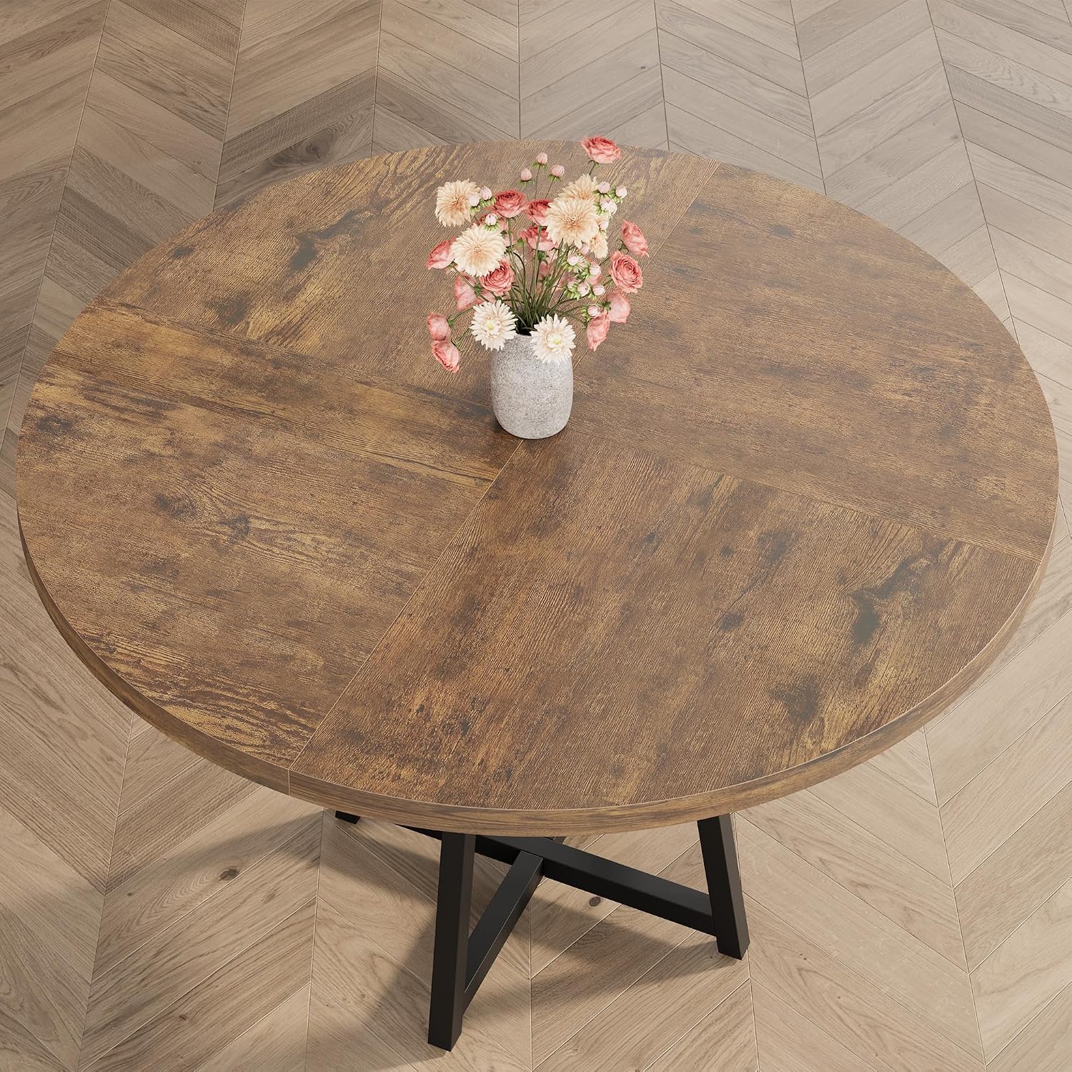 GAOMON 47" Round Dining Table for 4-6 People, Wooden Circle Kitchen Table with Storage Shelf, Industrial Dining Room Table for Kitchen, Dining Room, Save Space