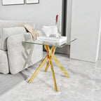 Square Glass End Table 23 Inch with Tempered Glass Top and Metal Tubular Legs for Living Room Home Office, Gold