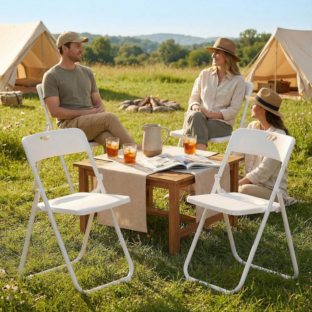 White Folding Chairs 10 Pack Foldable Plastic Stackable Sturdy Seats for Office Family Wedding Dinner Party Events Entertaining, Steel Frame, Heavy Duty 350 lbs Capacity