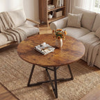 Alpen 42" Round Dining Table for 4-6, Farmhouse Kitchen Table with Storage Shelf, Wood Circle Table with Pedestal Metal Frame, Small Space Table for Apartment, Dining Room, Vintage Brown