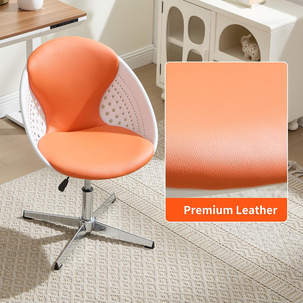 VipDesk Swivel Accent Office Chairs Set of 2, Modern Soft Foam Lounge Chair with Egg Back, Comfy Adjustable Chair for Living Room Bedroom Reading Room Office, Chrome Base - Orange