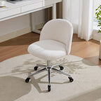 Home Office Chair with Quiet Wheels - Armless Vanity Chair Vanity Stool, 360 Swivel Height Adjustable White