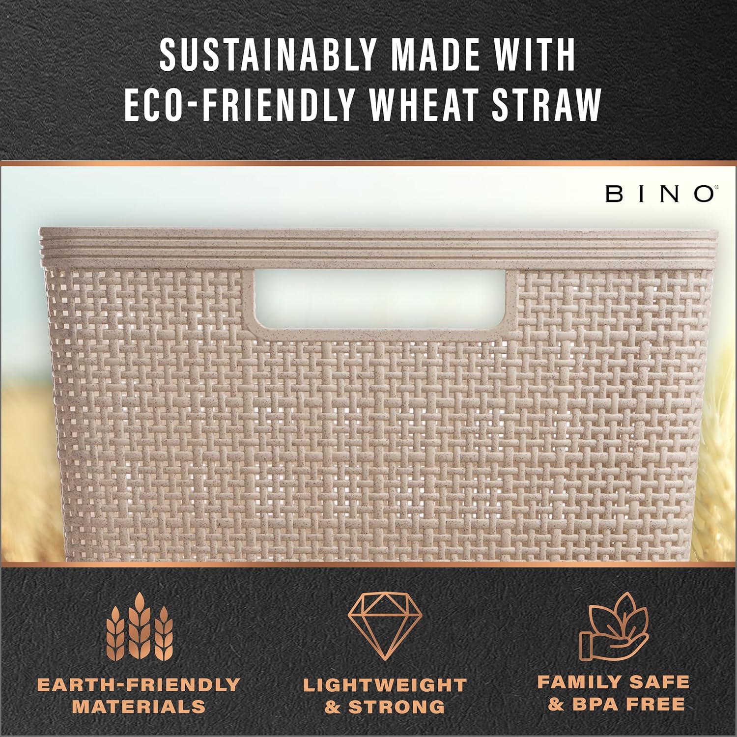 BINO | Woven Plastic Basket | Small (Natural), 5-Pack | THE JUTE COLLECTION | Home Organization, Space - Saving Storage, Stylish Design | Jute Basket | Plastic Storage Basket