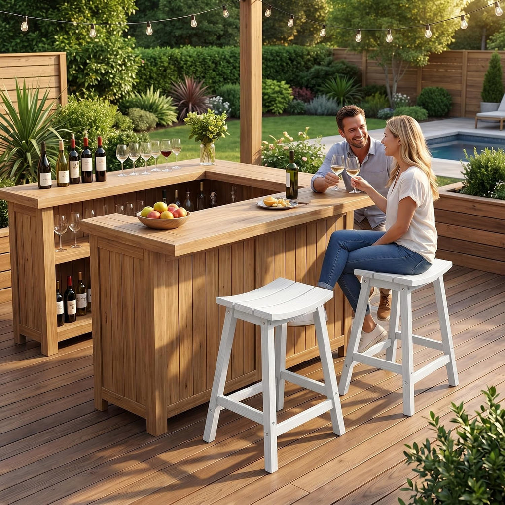 Ciokea 2 Set 24" Outdoor Bar Stools Heavy Duty HDPE Counter Height Bar Stools Weatherproof Patio Seats Modern Waterproof BarStools for Bar Deck Balcony Kitchen Counter Yard, White