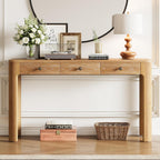 LKTART Solid Wood Entryway Table with 3 Drawers,Farmhouse Console Table Sofa Table with Curved Corners for Hallway,Foyer,Living Room (52" Natural)
