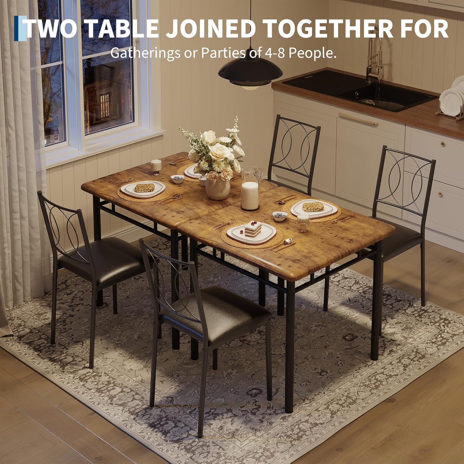 IDEALHOUSE Space-Saving Dining Table Set for 2 – 3-Piece Farmhouse Wooden Table & Upholstered Chairs – Easy to Clean, Ideal for Apartments & Breakfast Nooks – Compact Dining Furniture – Vintage Color