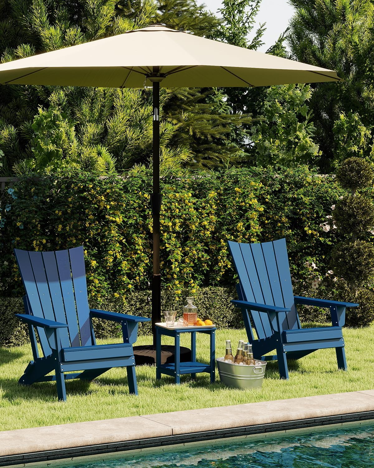 GREENVINES Folding-Adirondack-Chairs-Set-of-2 | HDPE Plastic | Arch Series | Fire Pit Chair | All Weather | for Outdoor Patio Deck Backyard Poolside | Blue
