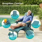 3-Position Adjustable Folding Adirondack Chair with Retractable Ottoman, HDPE Weather Resistant Patio Chair Set of 2 with Hidden Cup Holder for Lawn, Deck and Garden, Lake Blue