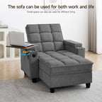 41.7" Oversized Chaise Lounge Chair Indoor, 3-in-1 Convertible Sleeper Lounger with Adjustable Backrest, Deep Seat Reading Chair with Armrest Storage, Swivel Table & Cup Holders (41.7" Dark gray)