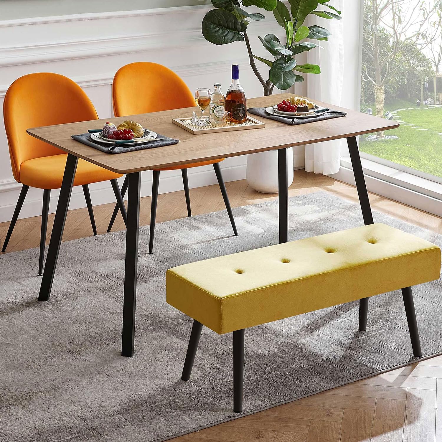 Homedot Accent Bench for Living Room Ottoman Bench Elegant Velvet Bedroom Bench End of Bed with Black Metal Legs, Indoor Bench for Dining Room, Living Room, Make Up Room
