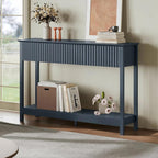 Treocho 47" Fluted Console Table with 3 Drawers, Narrow Long Entryway Table with Storage and Shelf, 2-Tier Sofa Table Behind Couch Accent Tables for Entrance Foyer, Hallway, Living Room, Blue