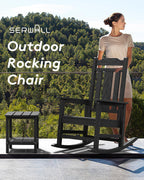 SERWALL HDPE Oversized Outdoor Rocking Chairs Set of 2, Patio Rocker, Black | Heavy Duty Front Porch Rocker, All Weather Rocking Chairs for Adults, Durable