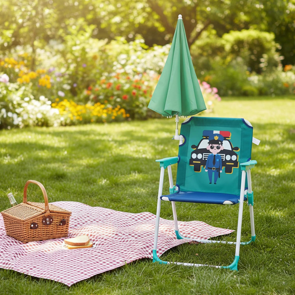 Relaxdays Children's Folding Chair with Parasol for Camping and Picnic, 51.5 x 36 x 37.5 cm, Multi-Coloured